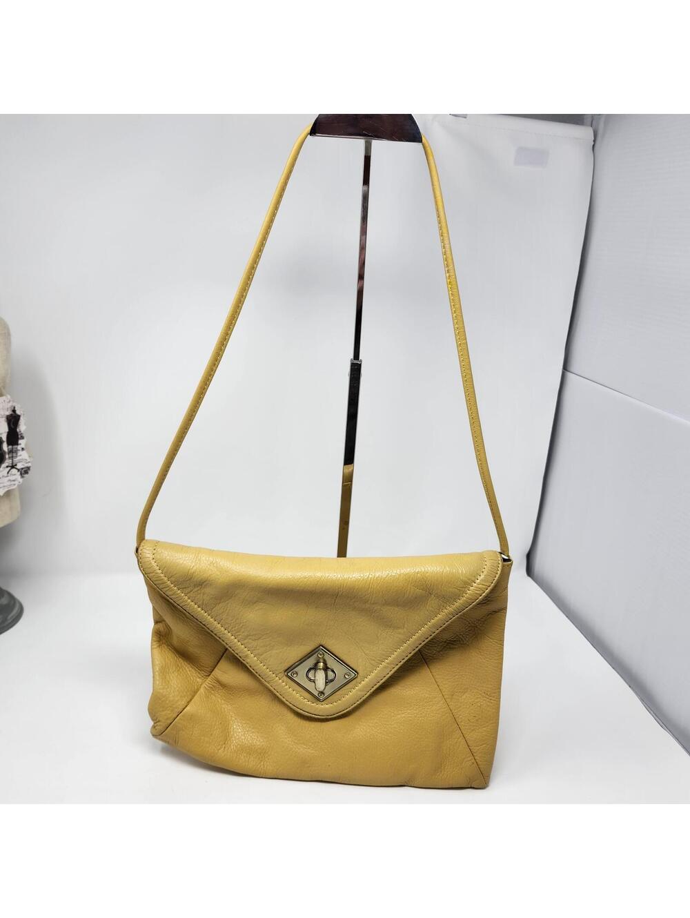 Kate Landry Yellow Leather Crossbody Bag Polka Dot Lining
